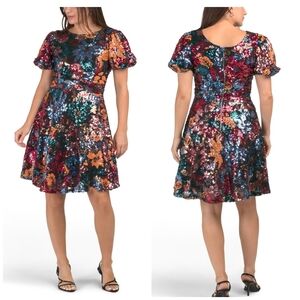 ❤️🔹️Ivy City Co🔹️ Multicolor Short Sleeve  Sequin Fit And Flare Mini Dress